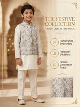 Cream Embroidered Kurta Pajama Set for Boys