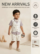 Purple Car Print Boys Coordinate Set with Vest and Shorts