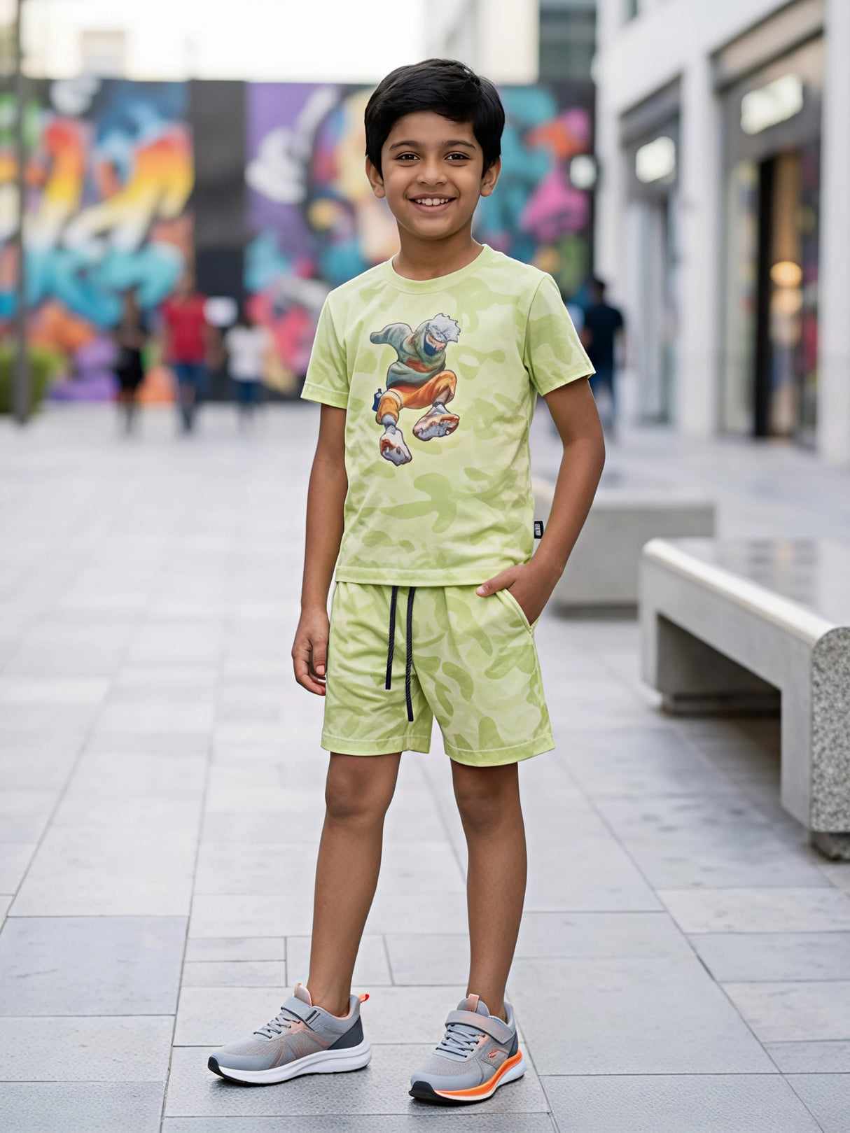 Boys Lime Green Anime Graphic Co-ord Set