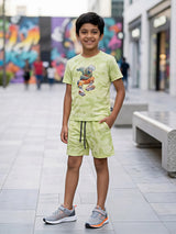 Boys Lime Green Anime Graphic Co-ord Set