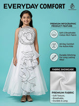 Elegant White Floral Organza Gown with Contrast Piping