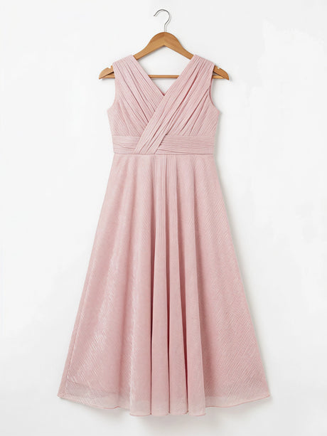 Girls Elegant Shimmer Pink Floor-Length Gown