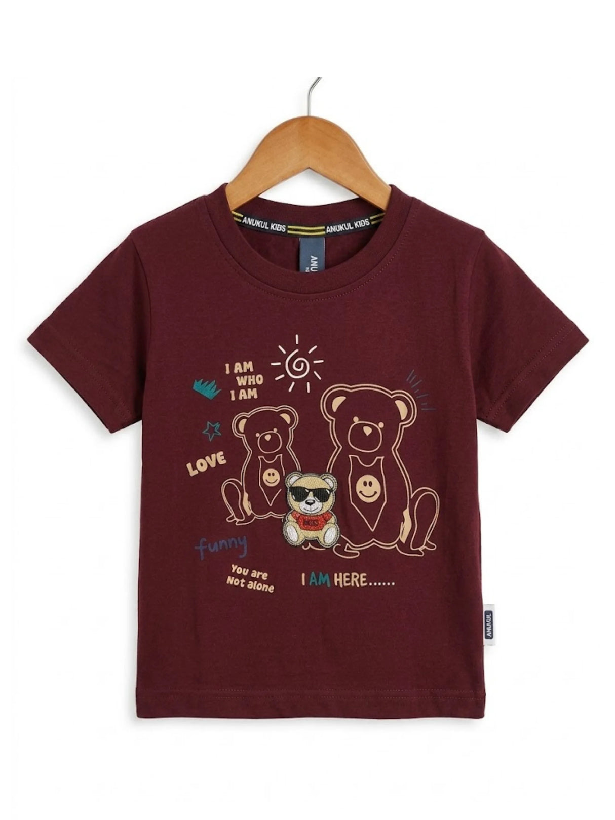 Boys Maroon Bear Graphic T-Shirt & Plaid Shorts Set