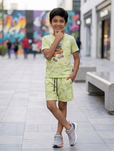 Boys Lime Green Anime Graphic Co-ord Set