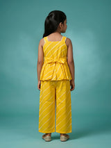 Girls Yellow Striped Peplum Top and Plazo Set