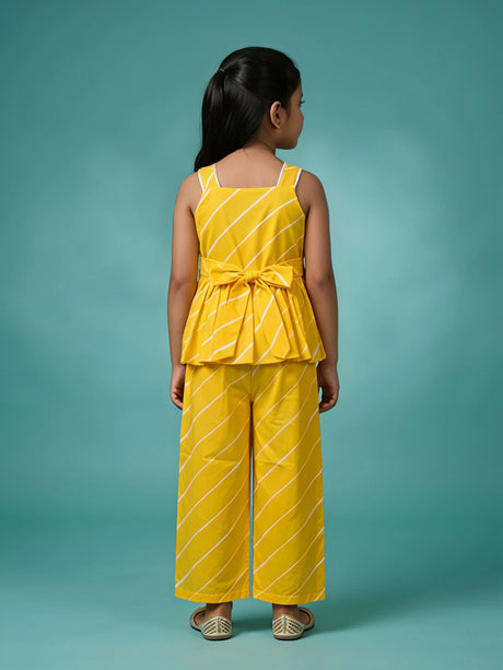 Girls Yellow Striped Peplum Top and Plazo Set.