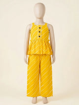 Girls Yellow Striped Peplum Top and Plazo Set
