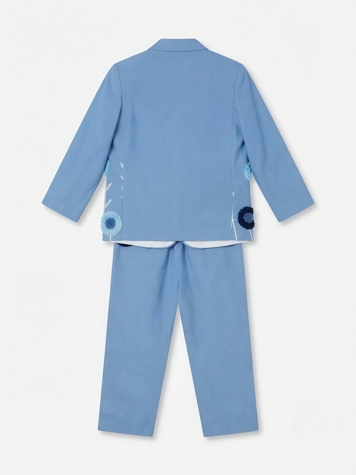 Boys Light Blue Embroidered Coat Suit