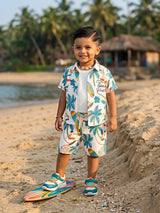Boys Green Tropical Print Shirt and Shorts Set