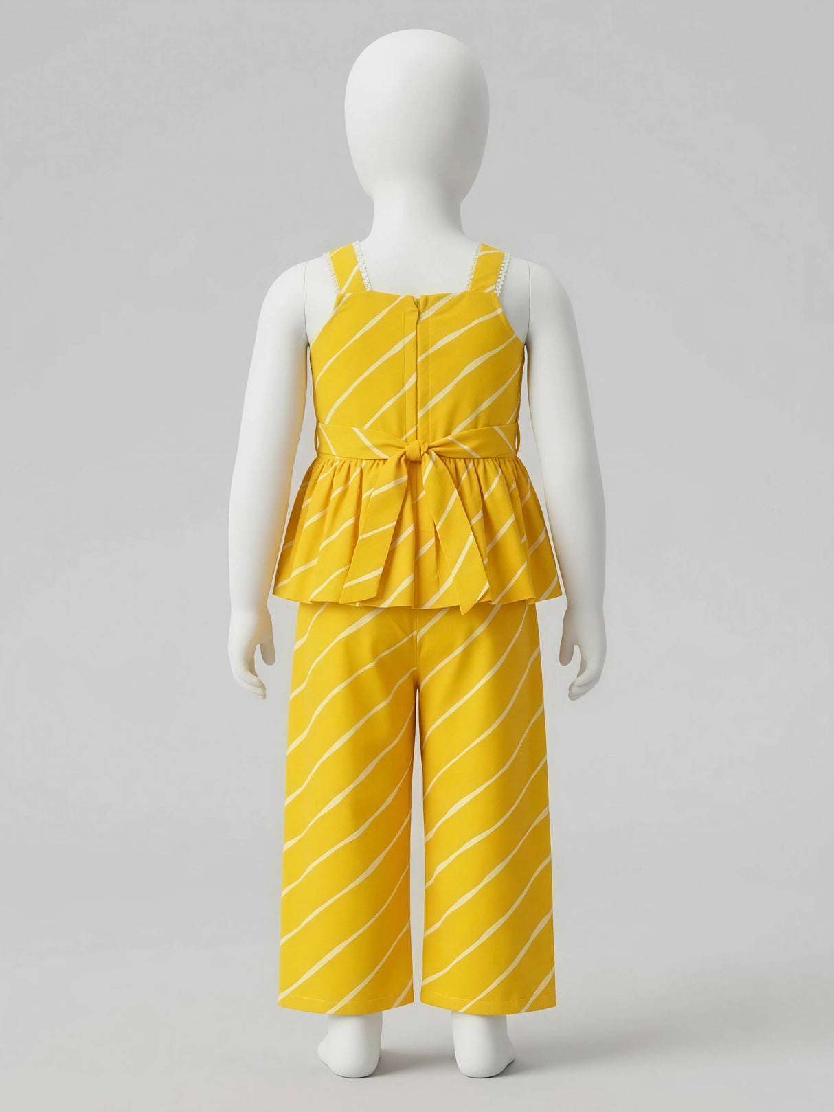 Girls Yellow Striped Peplum Top and Plazo Set