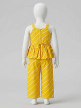 Girls Yellow Striped Peplum Top and Plazo Set
