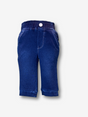 Boys' dark navy blue knit pants in a jogger-style cut with white contrast stitching, an elastic waistband, and a single decorative button.

Export to Sheets