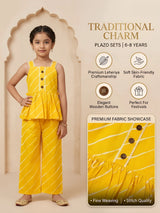 Girls Yellow Striped Peplum Top and Plazo Set