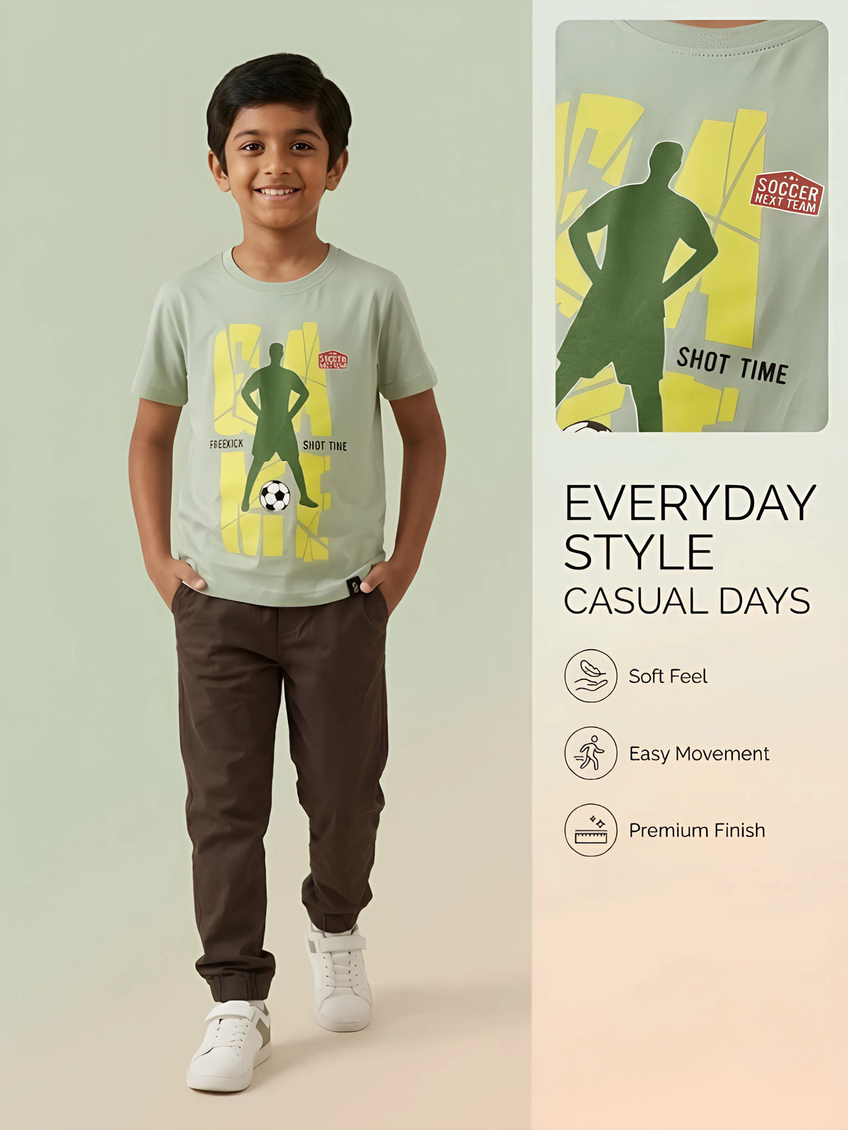 Boys Green Football Graphic Printed T-Shirt