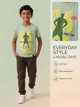 Boys Green Football Graphic Printed T-Shirt