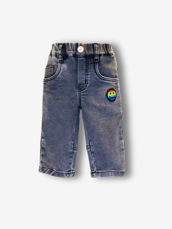 Boys' solid medium grey knit jogger pants with an elastic waist, light grey drawstring, and cuffed hems.

Export to Sheets