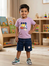 Boys Purple Adventure Graphic T-Shirt & Denim Shorts Set