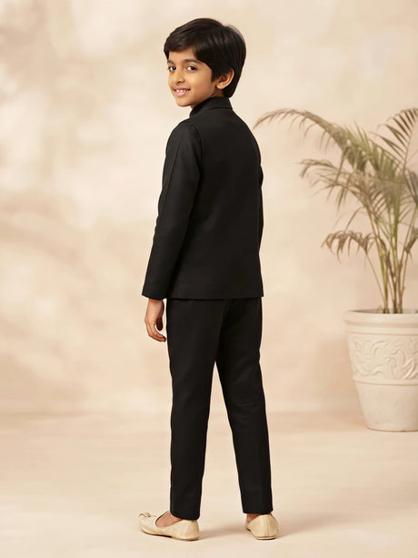 Black Solid Waist Coat Pajama Set for Boys
