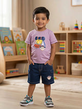 Boys Purple Adventure Graphic T-Shirt & Denim Shorts Set