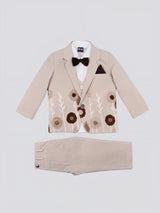 Boys Cream Floral Embroidered Coat Suit