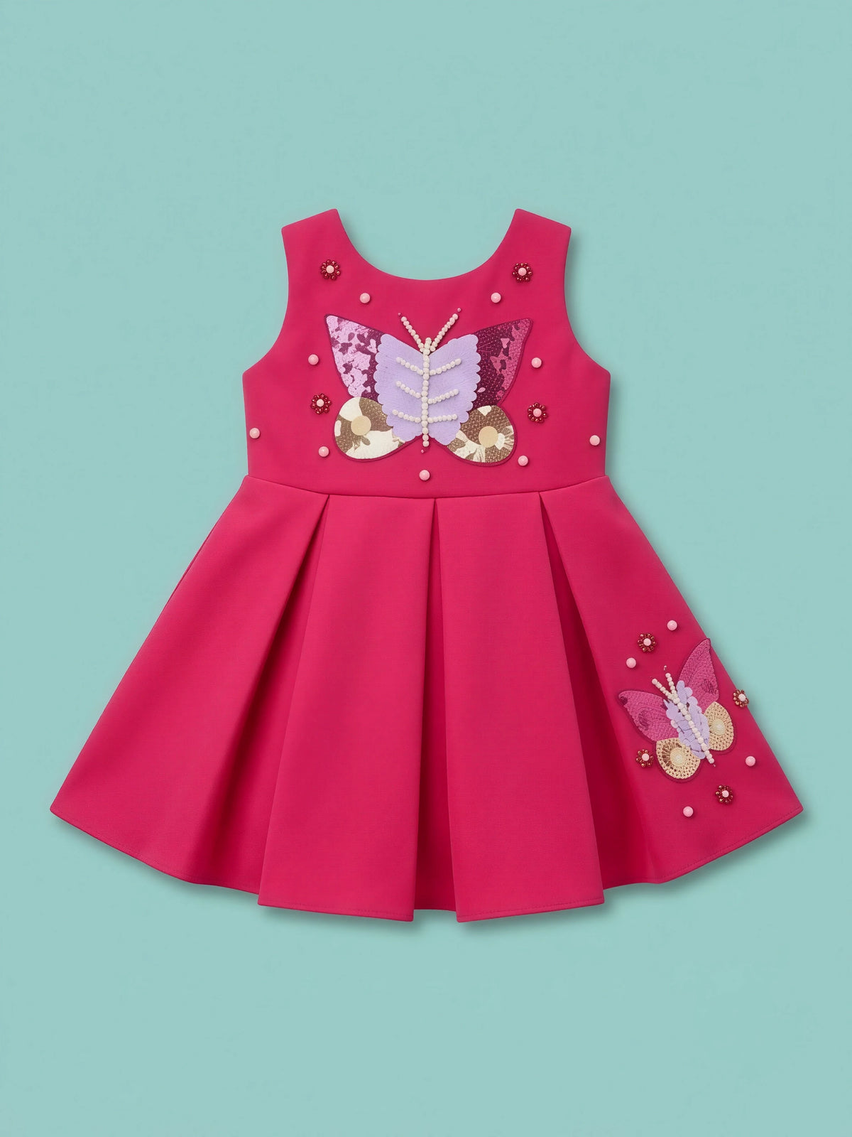 Girls Pink Butterfly Sequined Party Wear Frock.