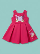 Girls Pink Butterfly Sequined Party Wear Frock.