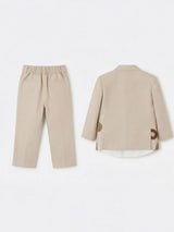 Boys Cream Floral Embroidered Coat Suit