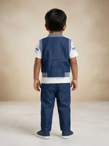 Navy Blue Denim Boys Coordinate Set with Jacket