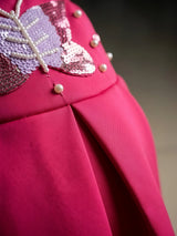 Girls Pink Butterfly Sequined Party Wear Frock.