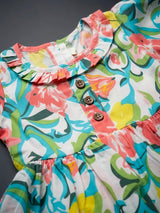 Girls Multicolor Floral Print Kurti Top with Plazo Pants Set