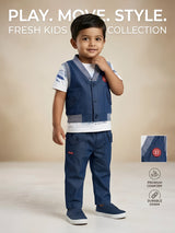 Navy Blue Denim Boys Coordinate Set with Jacket