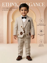 Boys Cream Floral Embroidered Coat Suit