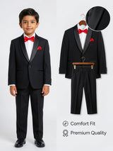 Boys' Formal Black Coat Suit Set with Red Bowtie ()