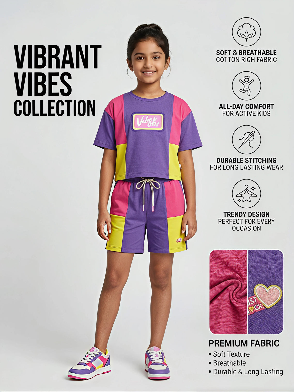 Girls Purple Color-Block Coordinate Set