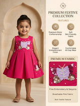 Girls Pink Butterfly Sequined Party Wear Frock.