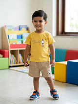 Boys Yellow Free Spirit Cotton T-Shirt and Cargo Shorts Set