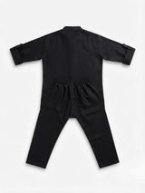 Black Designer Placket Kurta Pajama Set for Boys