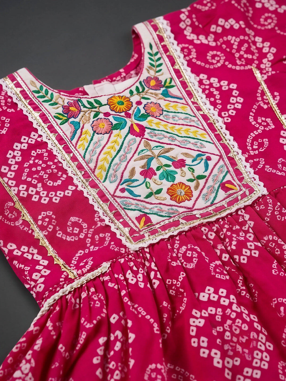 Girls Rani Bandhani Printed Kurti with Dhoti Set
