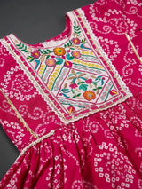 Girls Rani Bandhani Printed Kurti with Dhoti Set