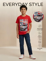 Boys Red Racing Car Printed T-Shirt