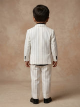Boys White Pinstriped Coat Suit Set