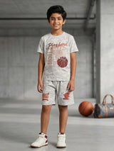 Boys Cream Basketball Graphic Co-ord Set - Play Hard Edition
