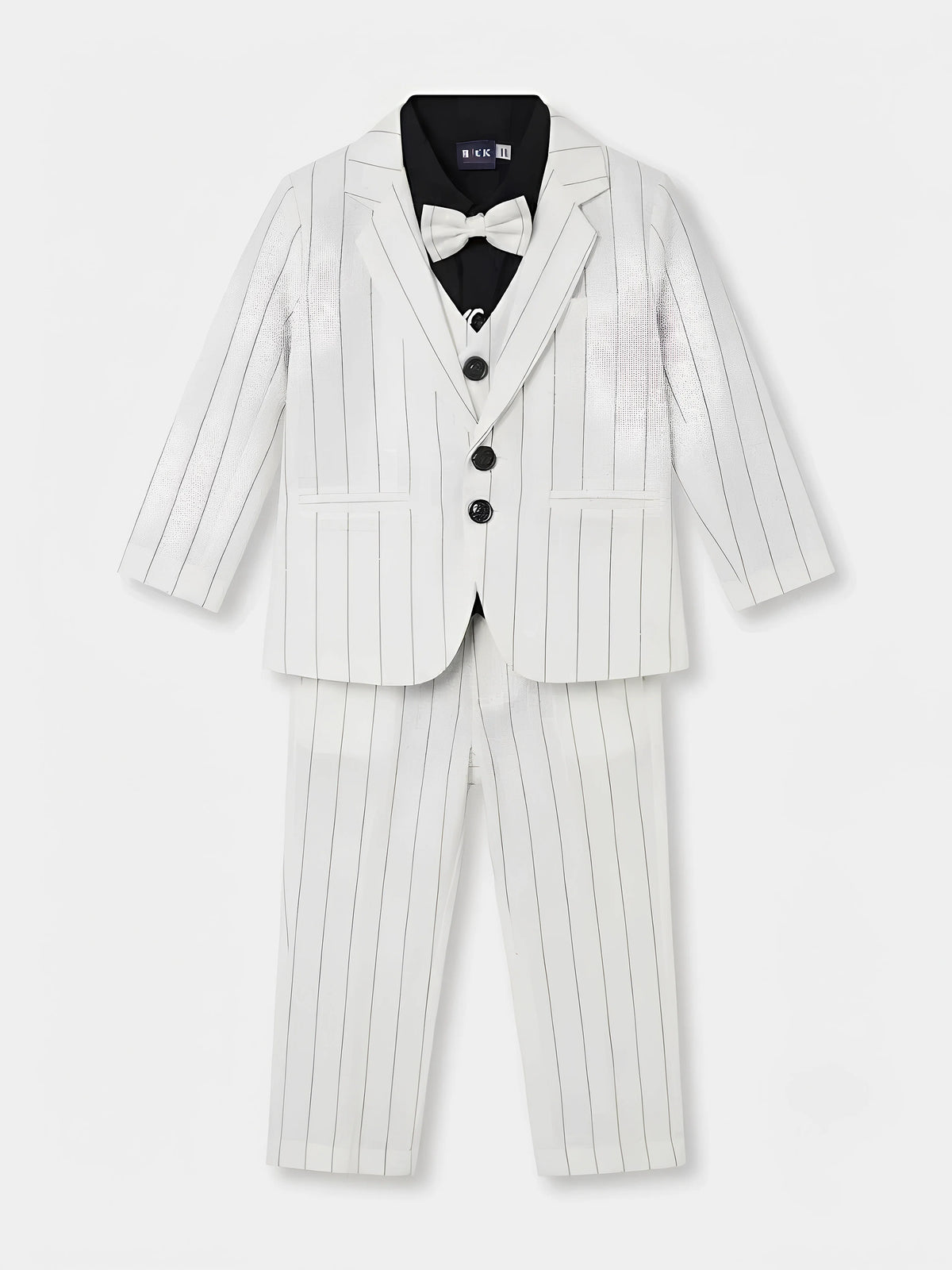 Boys White Pinstriped Coat Suit Set