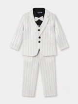 Boys White Pinstriped Coat Suit Set