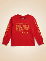 Boys Red Full Sleeve Graphic Casual T-Shirt