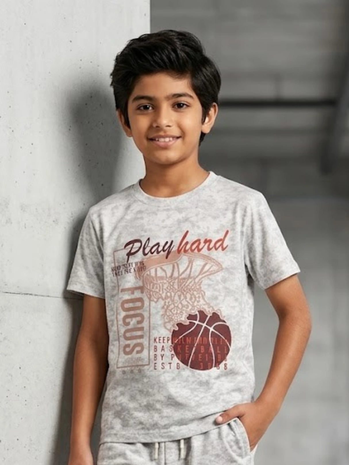 Boys Cream Basketball Graphic Co-ord Set - Play Hard Edition