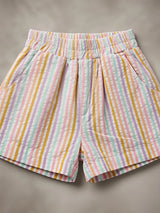 Girls Peach Striped Casual Cotton Shorts