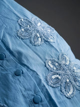 Girls Light Blue Floral Embroidered Casual Shirt
