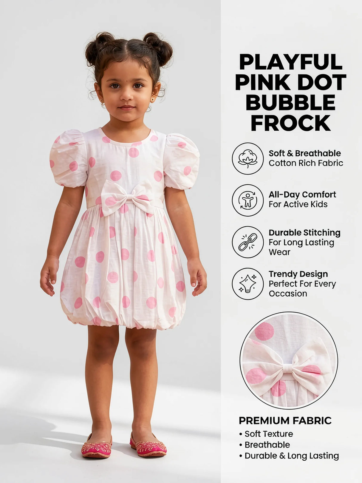 Pink Polka Dot Bubble Frock for Baby Girls