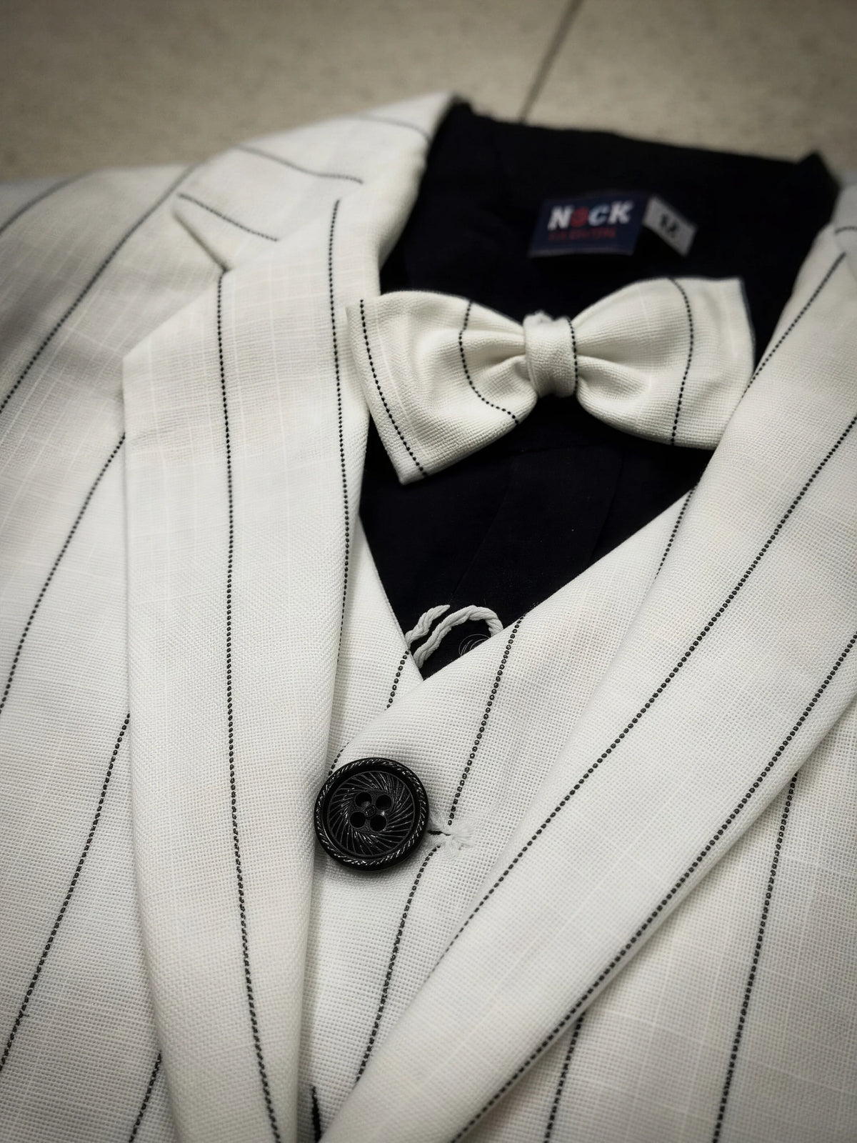 Boys White Pinstriped Coat Suit Set